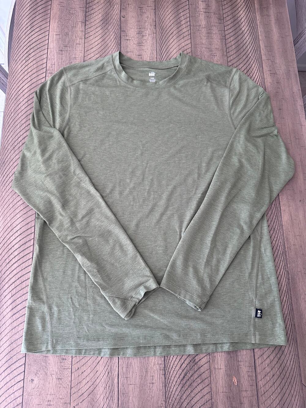 REI Co-op Mens Large Green Long Sleeve Performance Tech Shirt Activewear Hiking
